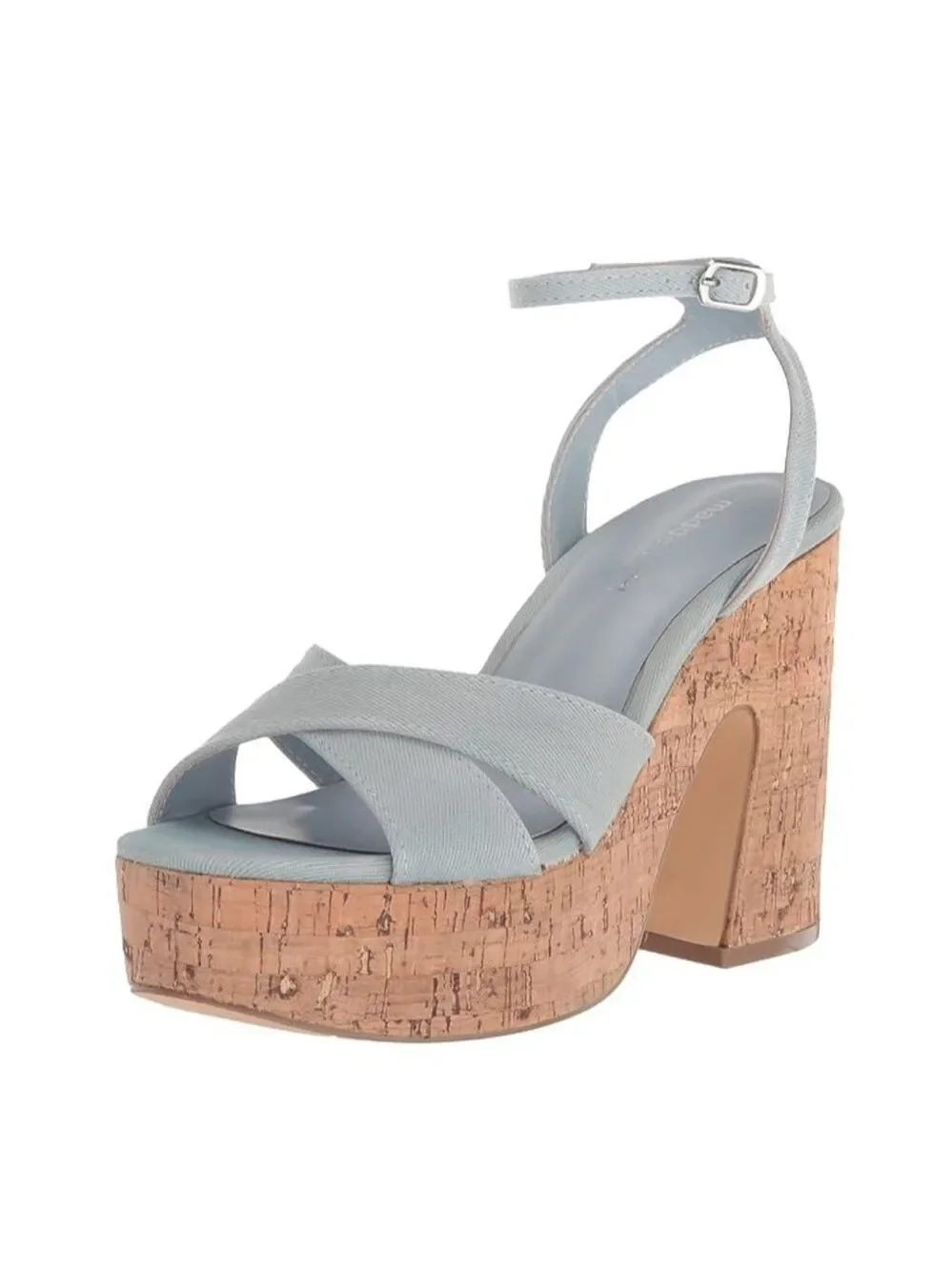 Madden Girl Women Light Wash Retro Cork Chunky Platform Sandals 9.5 M Denim Blue